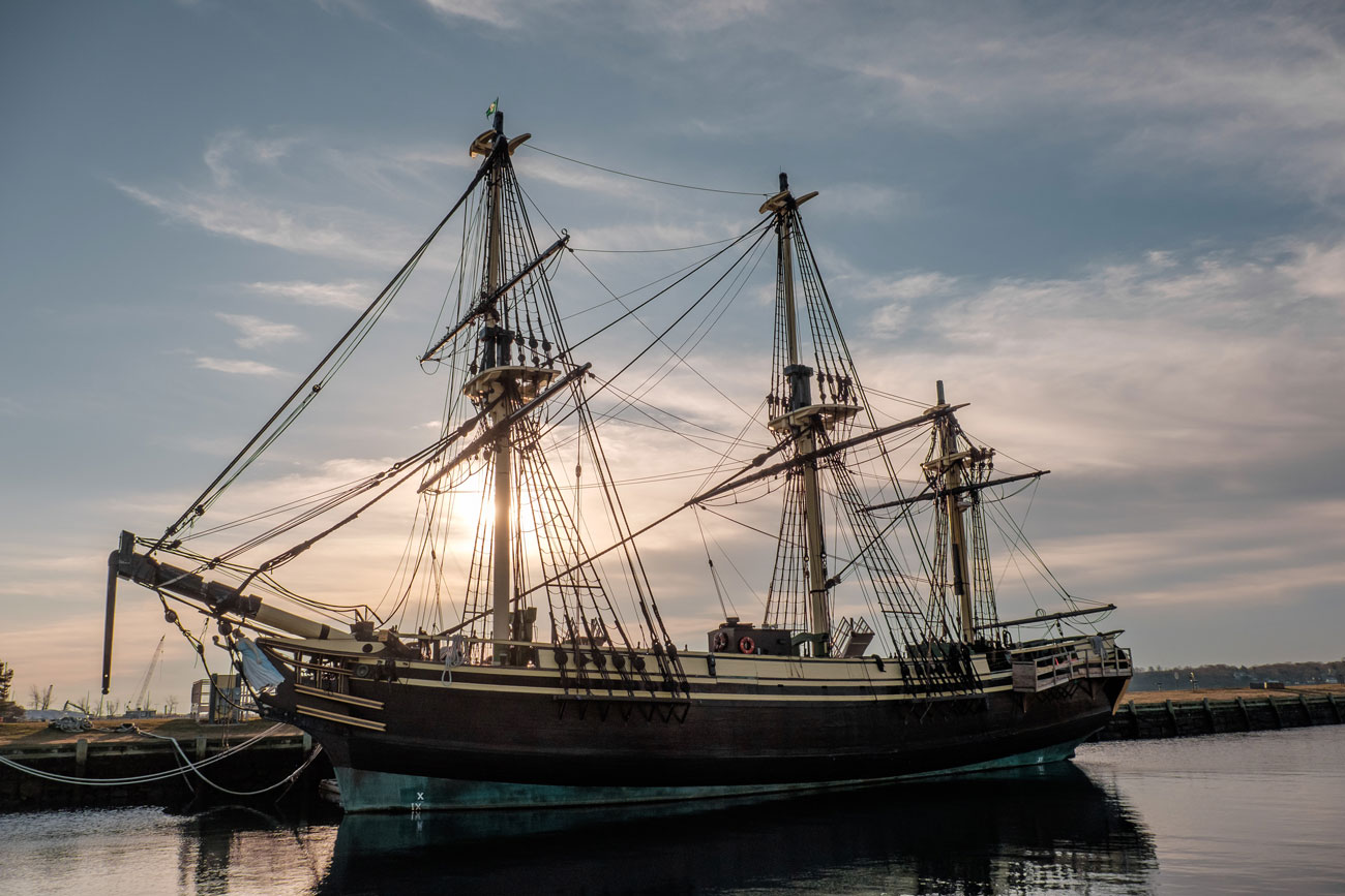 Replica of Friendship, a 1797 merchant ship, docked at Salem's port.