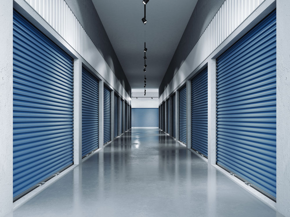 Storage facilities with blue doors.3d rendering