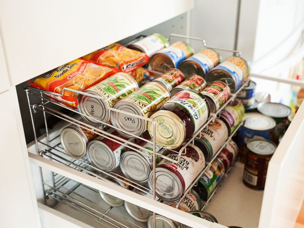 Canned Good Drawer Organization with Wire Can Holders