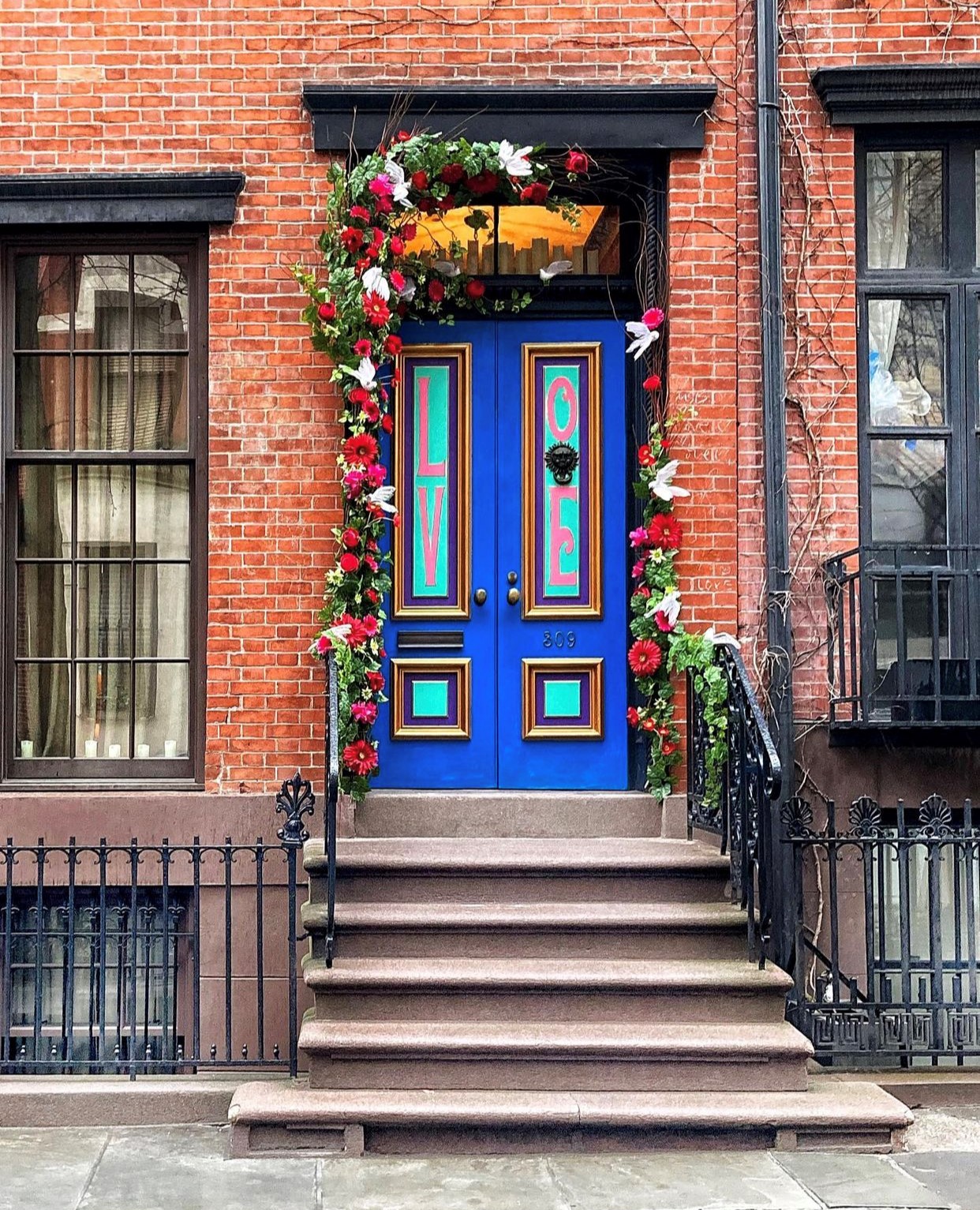 Bright and colorful front doors in the city
