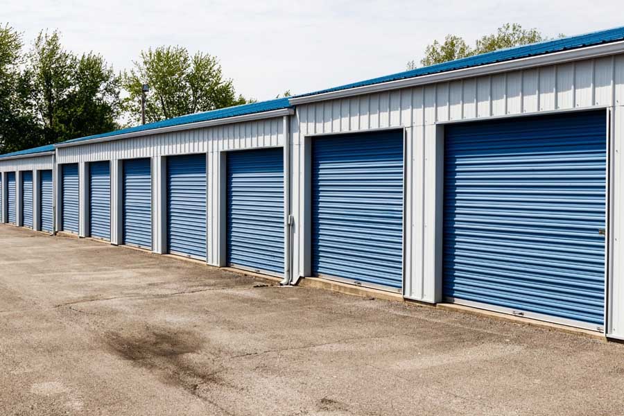 Row of units in a storage facility with the doors all closed