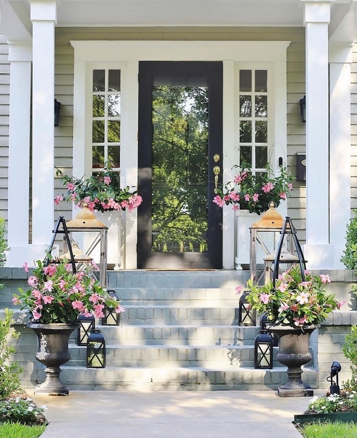 Home with great curb appeal from flowers and greenery
