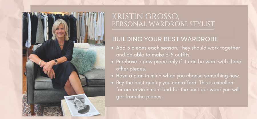 Photo of Personal Stylist Kristin Grosso alongside text with wardrobe tips