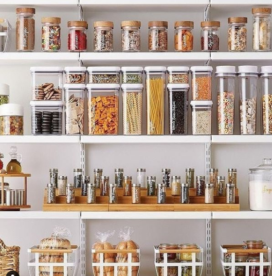 Dry goods organized in a pantry