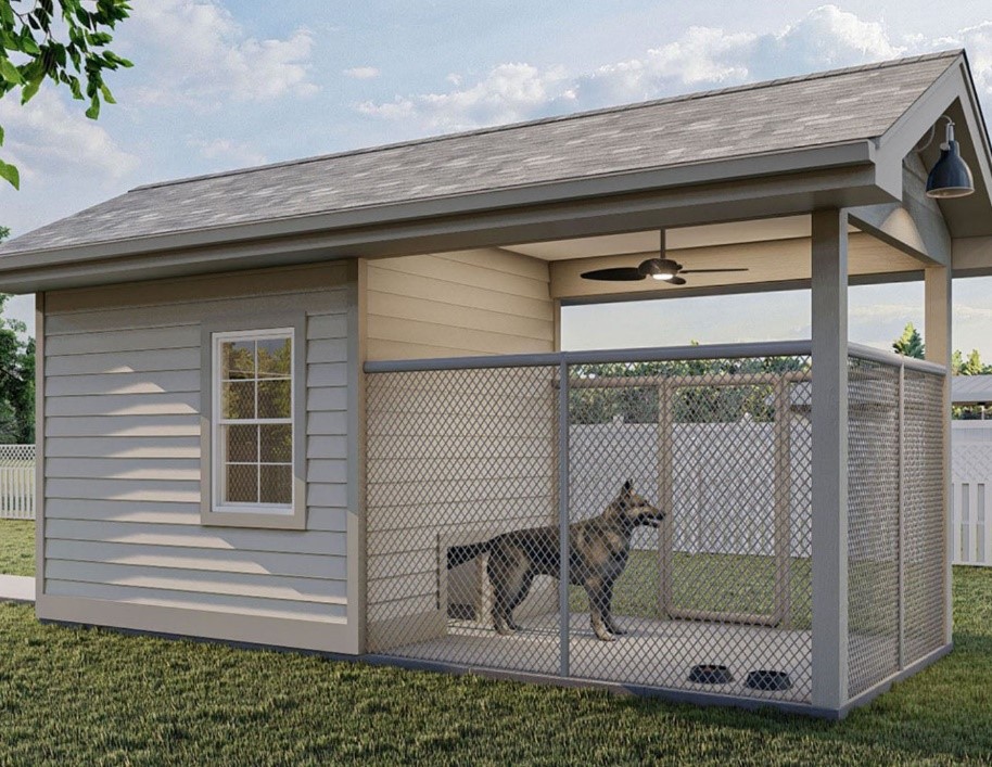 Shed converted into a modern, upgraded dog house.