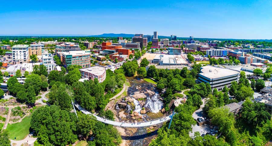 Aerial view of downtown Greenville, SC