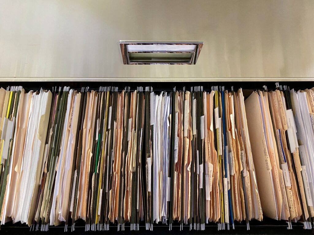 Files organized in a filing cabinet