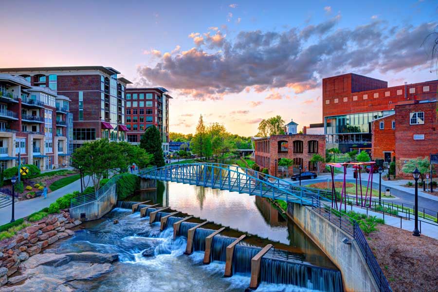 Sunset view of downtown Greenville, SC