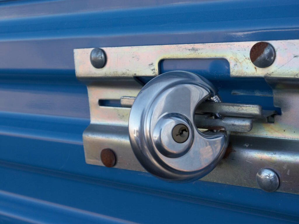 close-up look at a lock on a self storage unit door