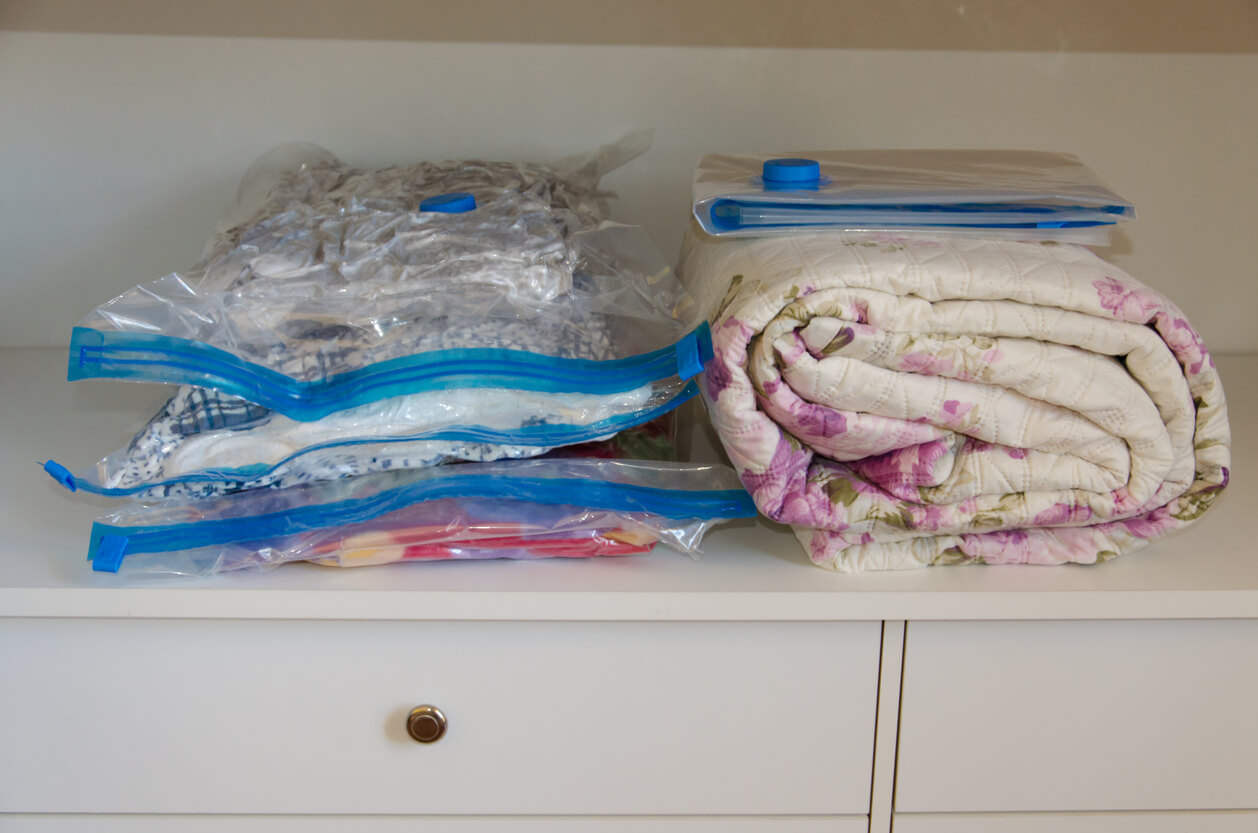 linens and clothing packed into vacuum sealed bags